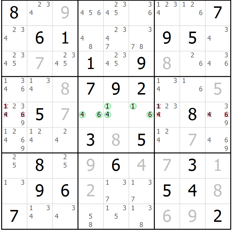 Position des candidats pour la solution de la Gr 25 page 28 du magazine de sudoku Maestro n° 099