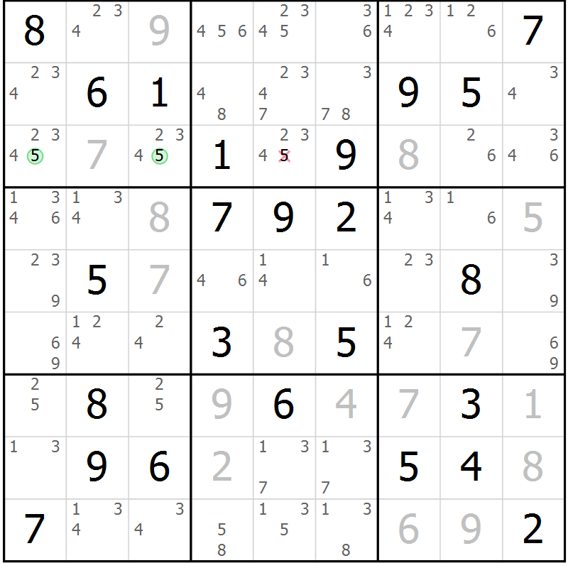 Position des candidats pour la solution de la Gr 25 page 28 du magazine de sudoku Maestro n° 099