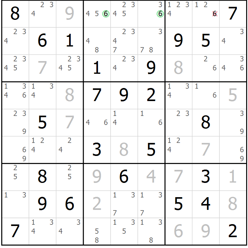 Position des candidats pour la solution de la Gr 25 page 28 du magazine de sudoku Maestro n° 099