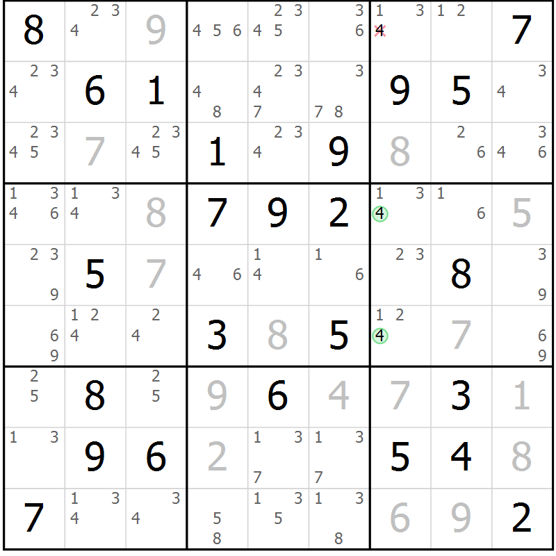 Position des candidats pour la solution de la Gr 25 page 28 du magazine de sudoku Maestro n° 099
