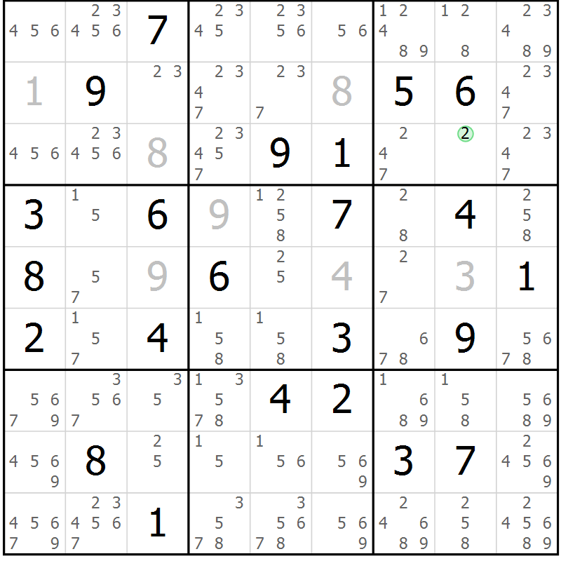 Position des candidats pour la solution de la Gr 26 page 29 du magazine de sudoku Maestro n° 099