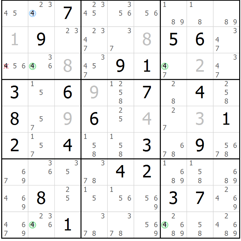 Position des candidats pour la solution de la Gr 26 page 29 du magazine de sudoku Maestro n° 099