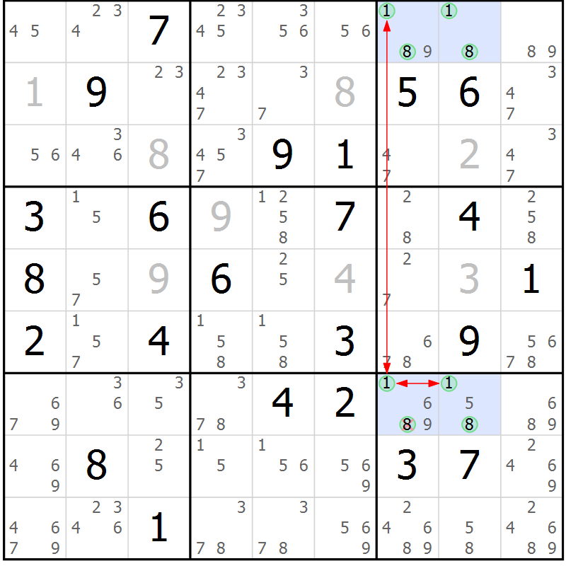 Position des candidats pour la solution de la Gr 26 page 29 du magazine de sudoku Maestro n° 099