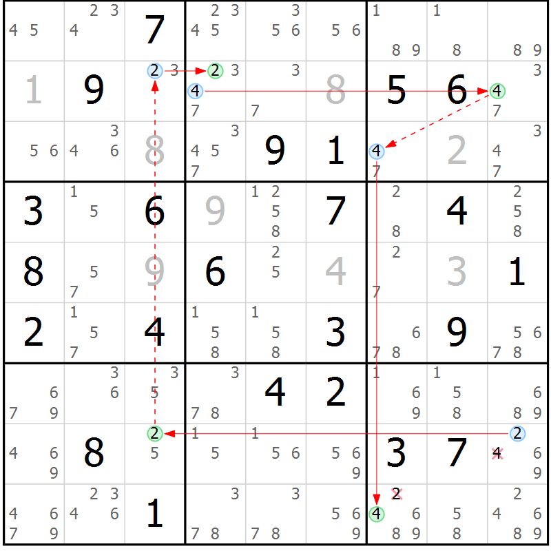 Position des candidats pour la solution de la Gr 26 page 29 du magazine de sudoku Maestro n° 099