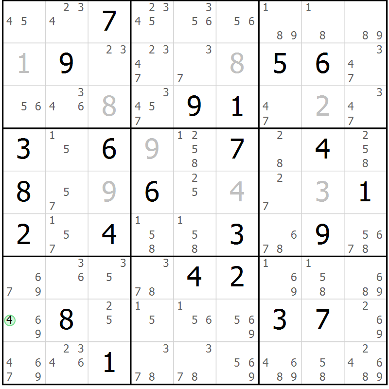Position des candidats pour la solution de la Gr 26 page 29 du magazine de sudoku Maestro n° 099