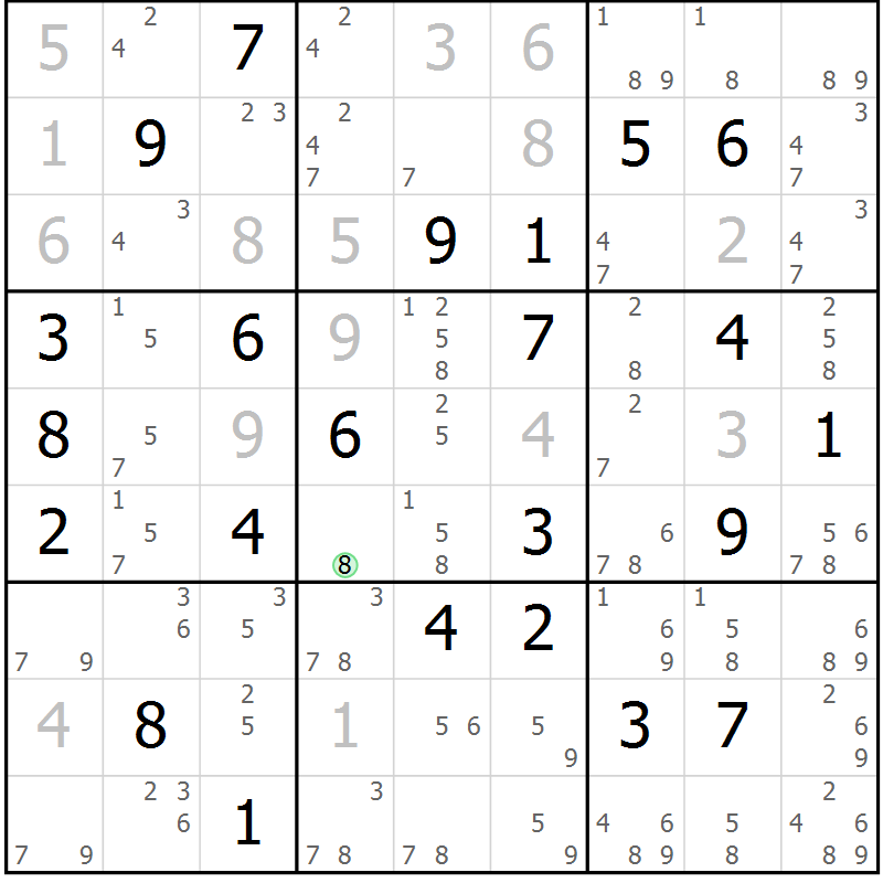 Position des candidats pour la solution de la Gr 26 page 29 du magazine de sudoku Maestro n° 099