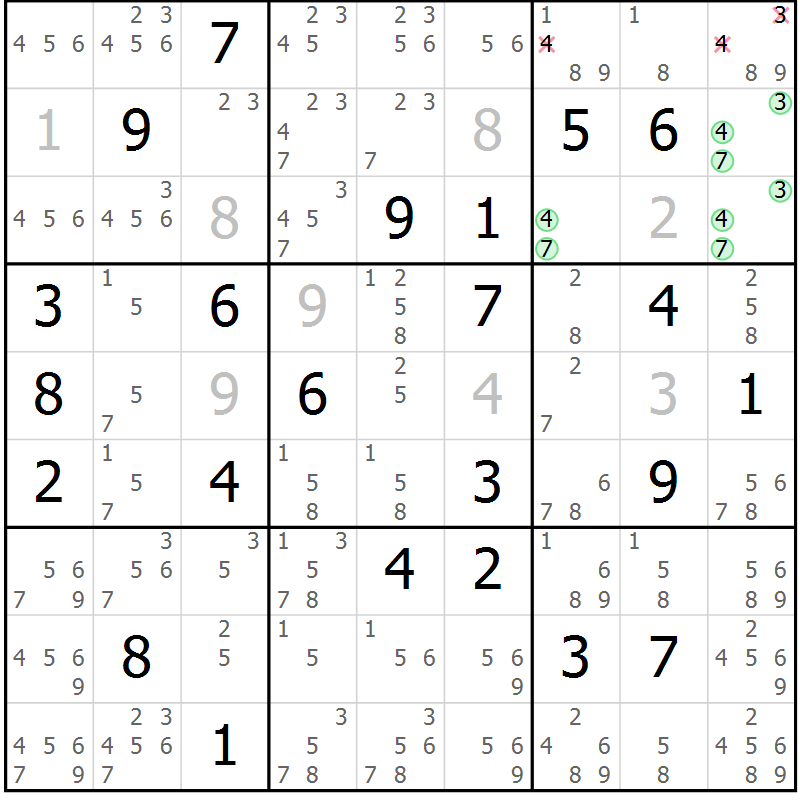 Position des candidats pour la solution de la Gr 26 page 29 du magazine de sudoku Maestro n° 099