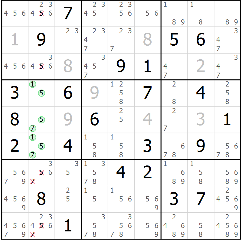 Position des candidats pour la solution de la Gr 26 page 29 du magazine de sudoku Maestro n° 099