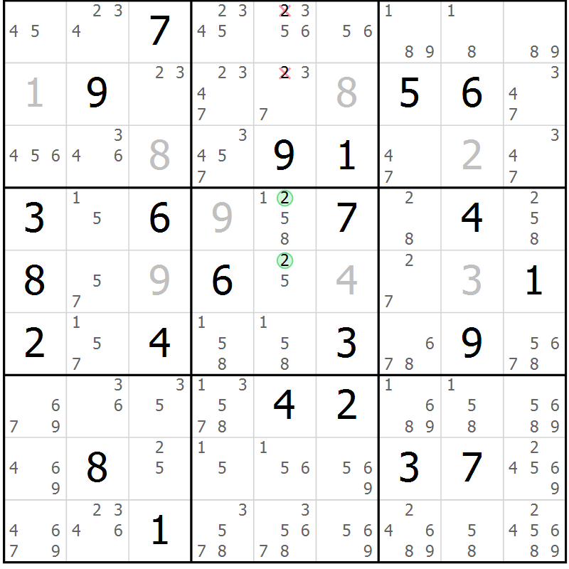 Position des candidats pour la solution de la Gr 26 page 29 du magazine de sudoku Maestro n° 099