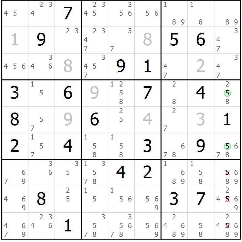 Position des candidats pour la solution de la Gr 26 page 29 du magazine de sudoku Maestro n° 099