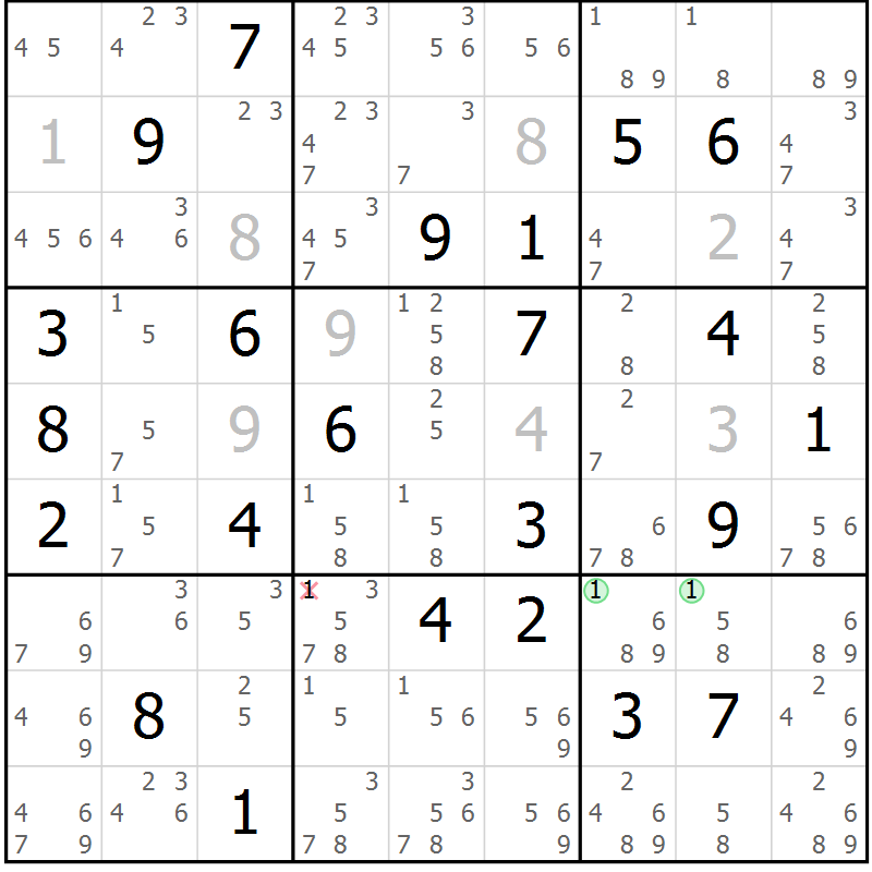 Position des candidats pour la solution de la Gr 26 page 29 du magazine de sudoku Maestro n° 099