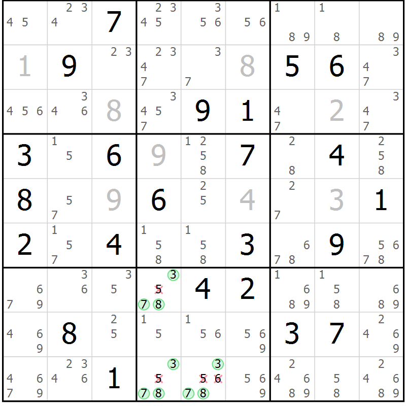 Position des candidats pour la solution de la Gr 26 page 29 du magazine de sudoku Maestro n° 099