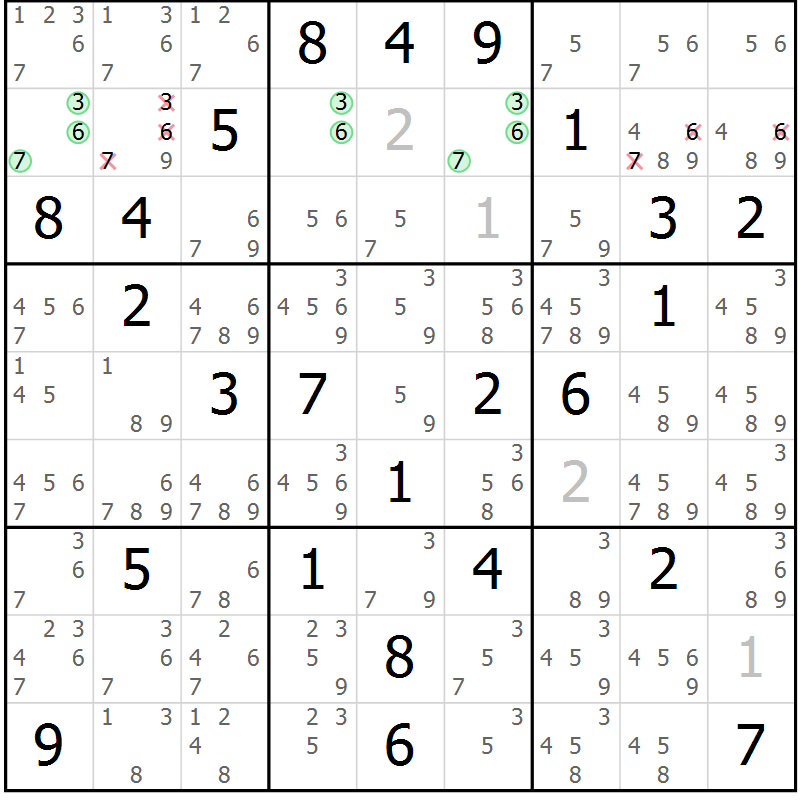 Position des candidats pour la solution de la Gr 27 page 30 du magazine de sudoku Maestro n° 099