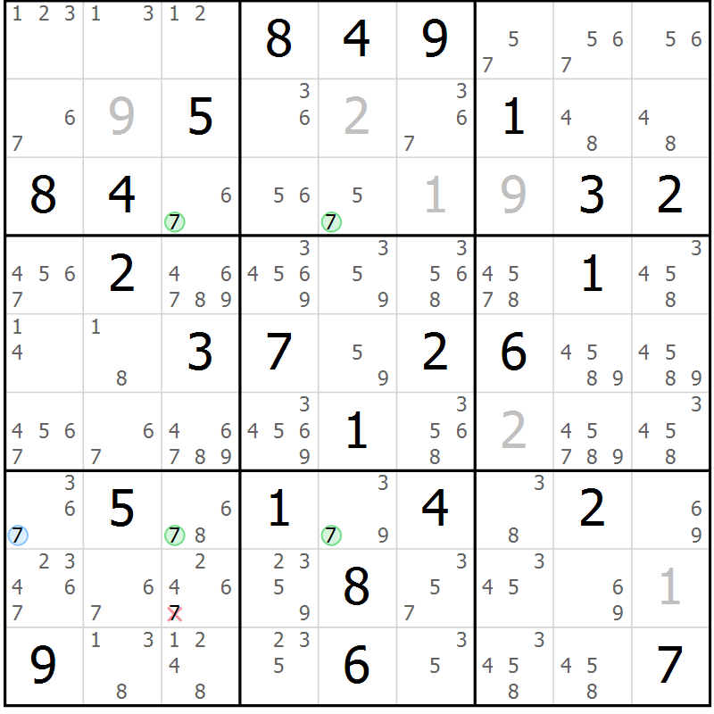 Position des candidats pour la solution de la Gr 27 page 30 du magazine de sudoku Maestro n° 099