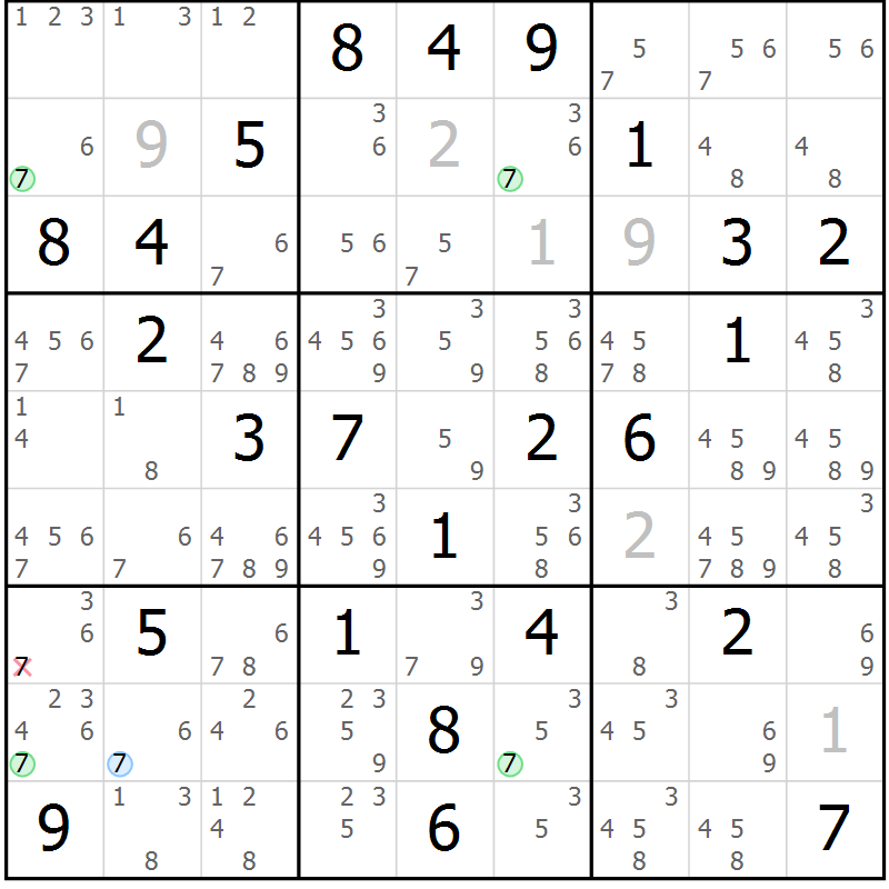 Position des candidats pour la solution de la Gr 27 page 30 du magazine de sudoku Maestro n° 099