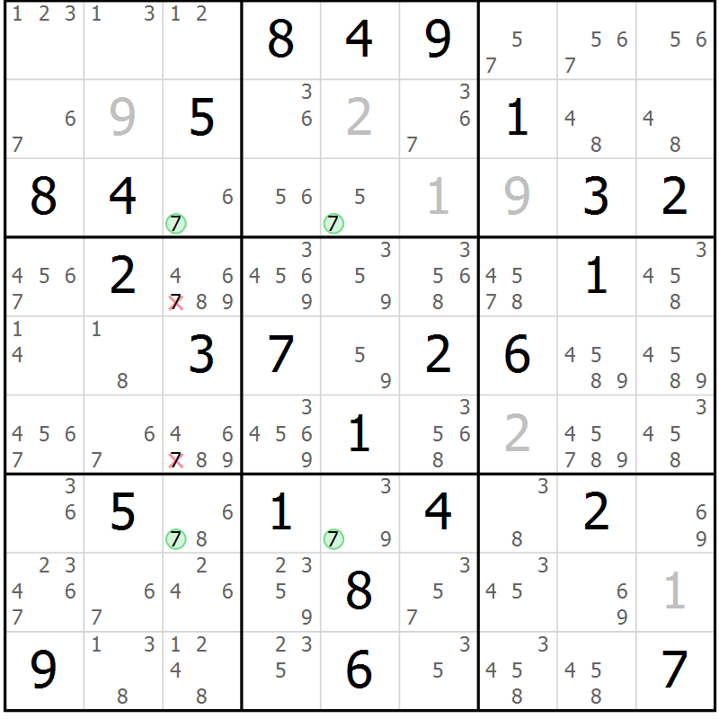 Position des candidats pour la solution de la Gr 27 page 30 du magazine de sudoku Maestro n° 099