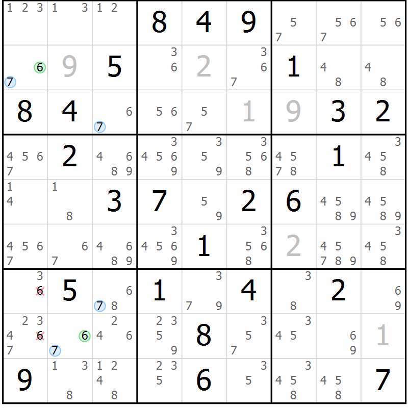Position des candidats pour la solution de la Gr 27 page 30 du magazine de sudoku Maestro n° 099