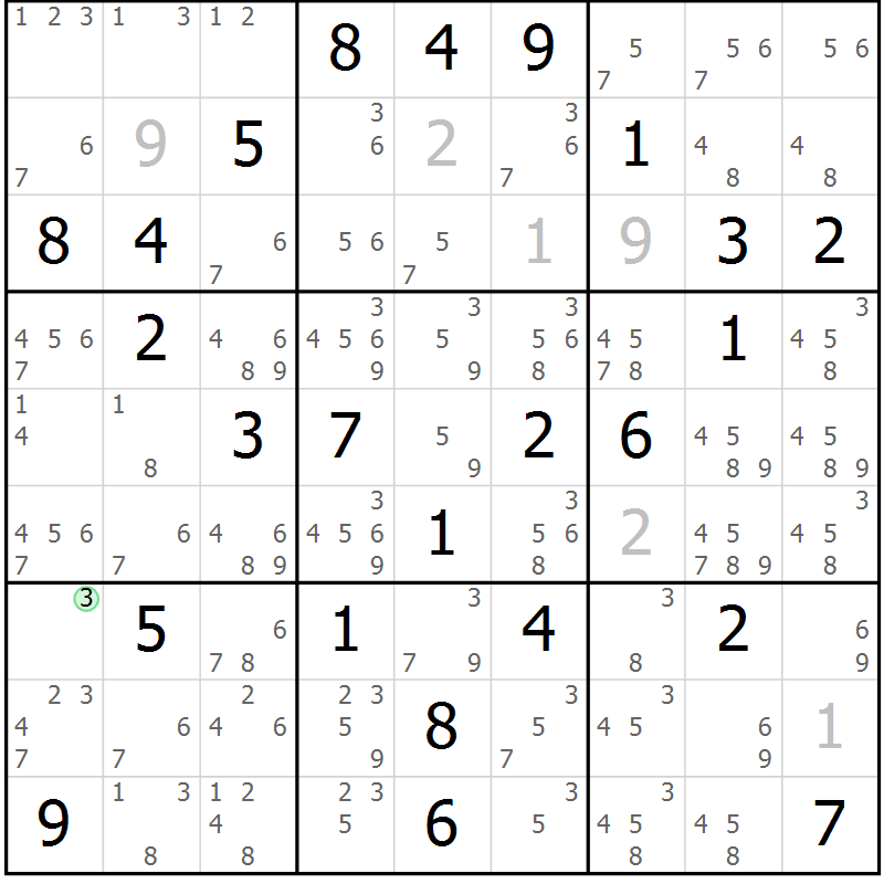 Position des candidats pour la solution de la Gr 27 page 30 du magazine de sudoku Maestro n° 099