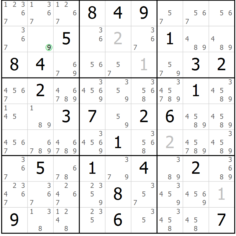 Position des candidats pour la solution de la Gr 27 page 30 du magazine de sudoku Maestro n° 099