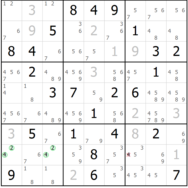 Position des candidats pour la solution de la Gr 27 page 30 du magazine de sudoku Maestro n° 099