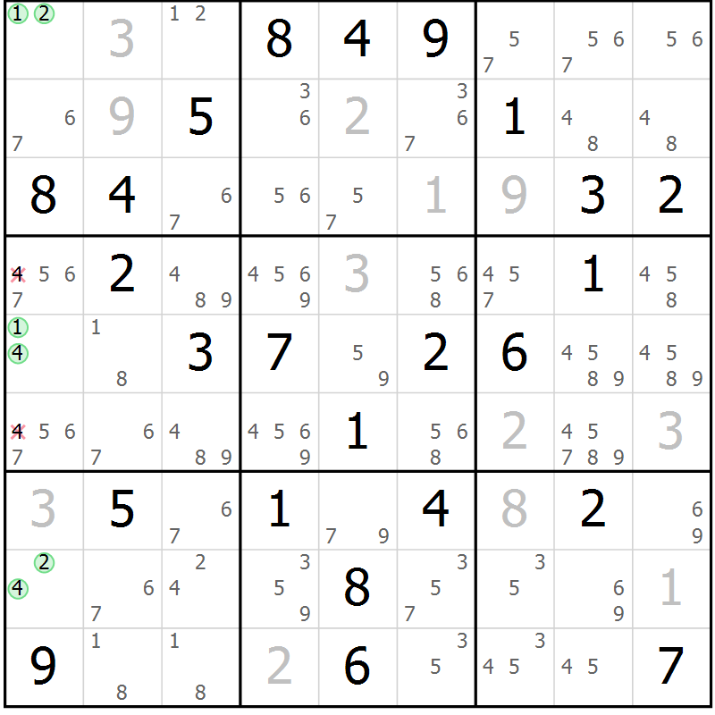Position des candidats pour la solution de la Gr 27 page 30 du magazine de sudoku Maestro n° 099