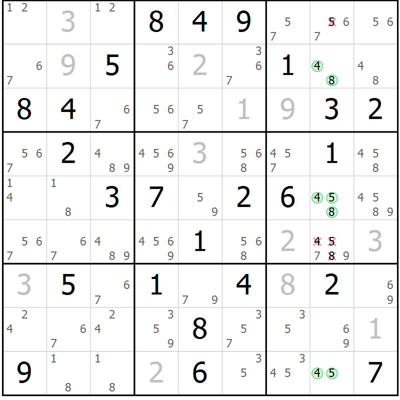 Position des candidats pour la solution de la Gr 27 page 30 du magazine de sudoku Maestro n° 099