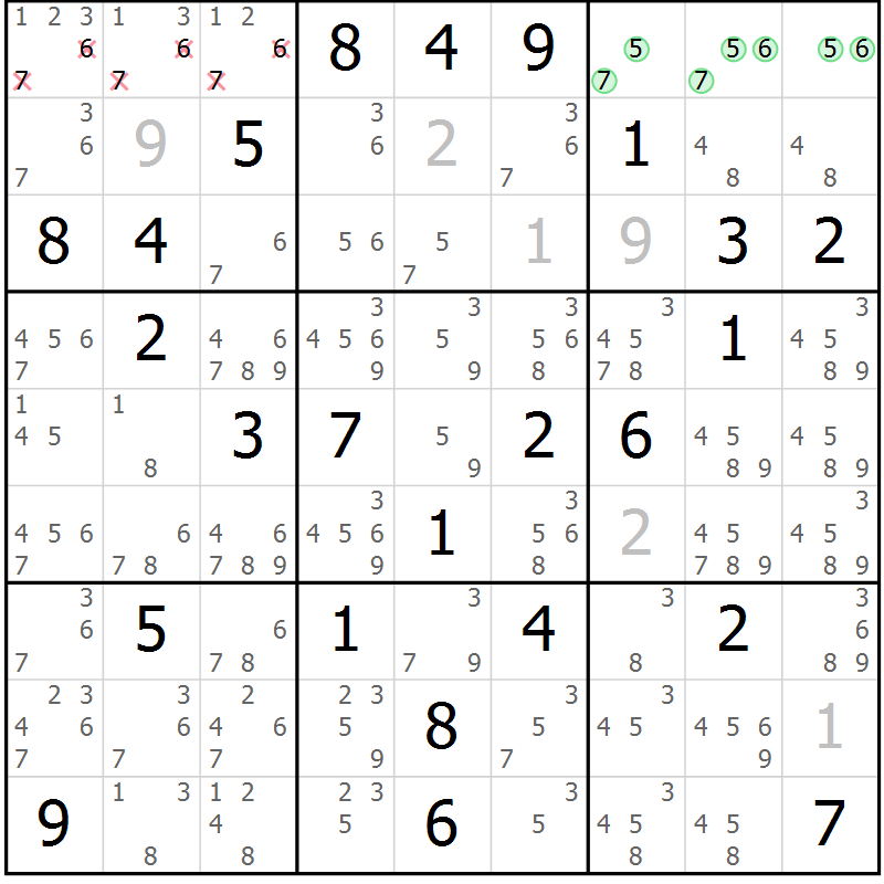 Position des candidats pour la solution de la Gr 27 page 30 du magazine de sudoku Maestro n° 099