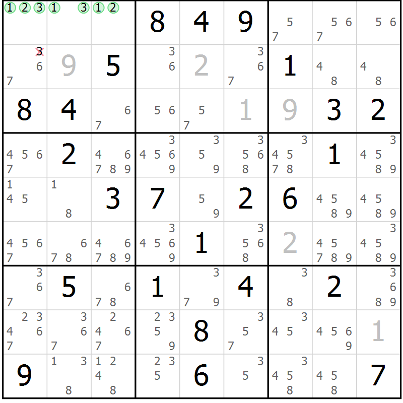 Position des candidats pour la solution de la Gr 27 page 30 du magazine de sudoku Maestro n° 099