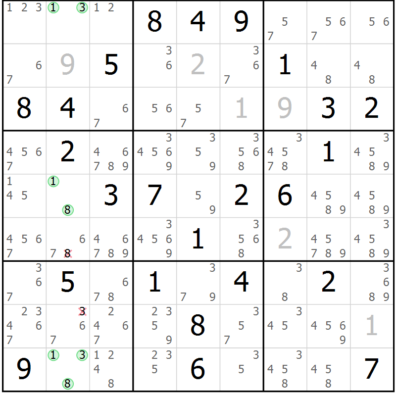 Position des candidats pour la solution de la Gr 27 page 30 du magazine de sudoku Maestro n° 099