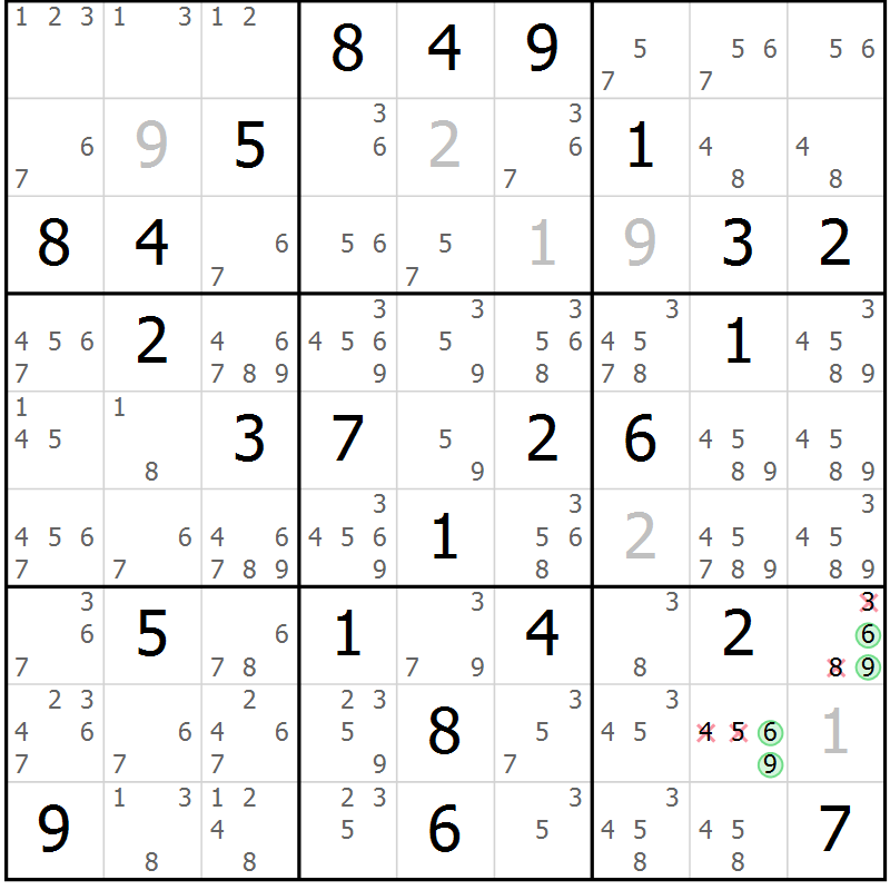 Position des candidats pour la solution de la Gr 27 page 30 du magazine de sudoku Maestro n° 099