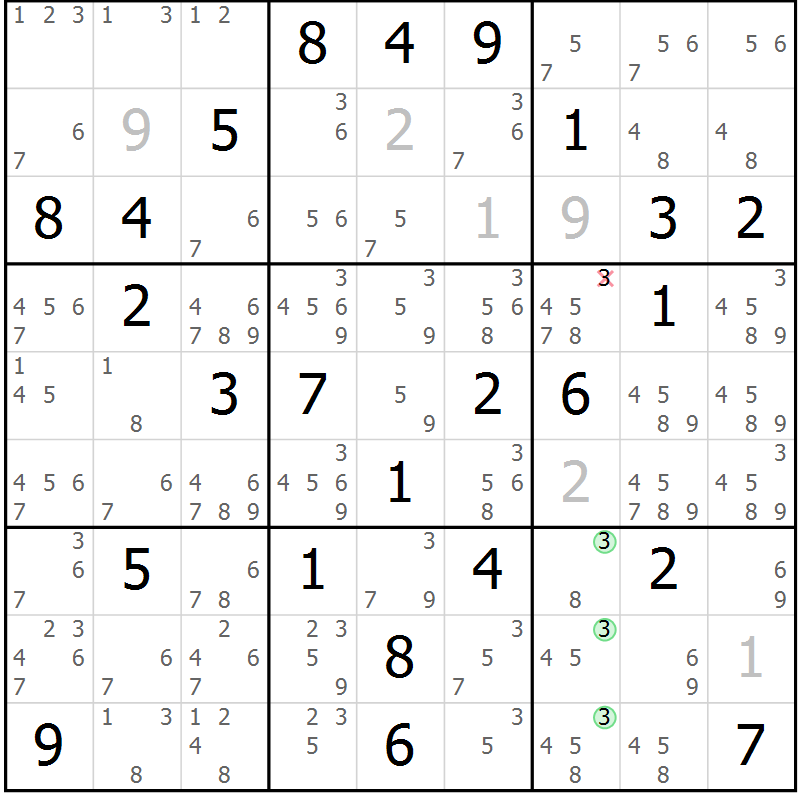 Position des candidats pour la solution de la Gr 27 page 30 du magazine de sudoku Maestro n° 099