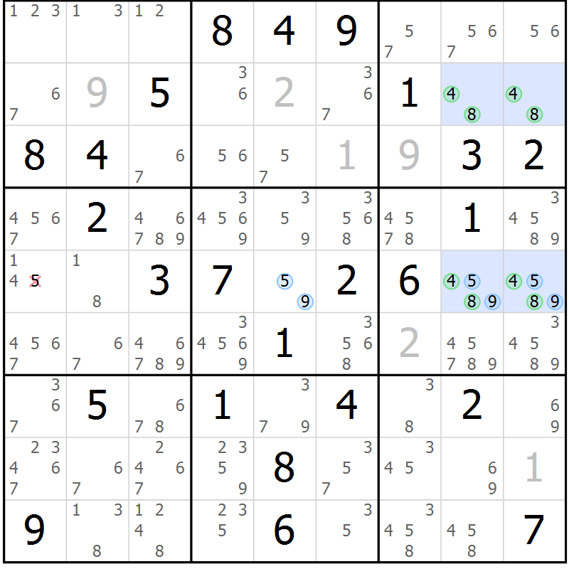 Position des candidats pour la solution de la Gr 27 page 30 du magazine de sudoku Maestro n° 099