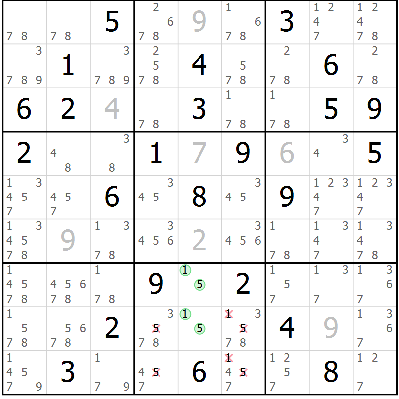 Position des candidats pour la solution de la Gr 28 page 31 du magazine de sudoku Maestro n° 099