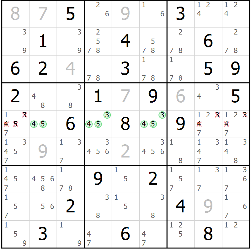 Position des candidats pour la solution de la Gr 28 page 31 du magazine de sudoku Maestro n° 099