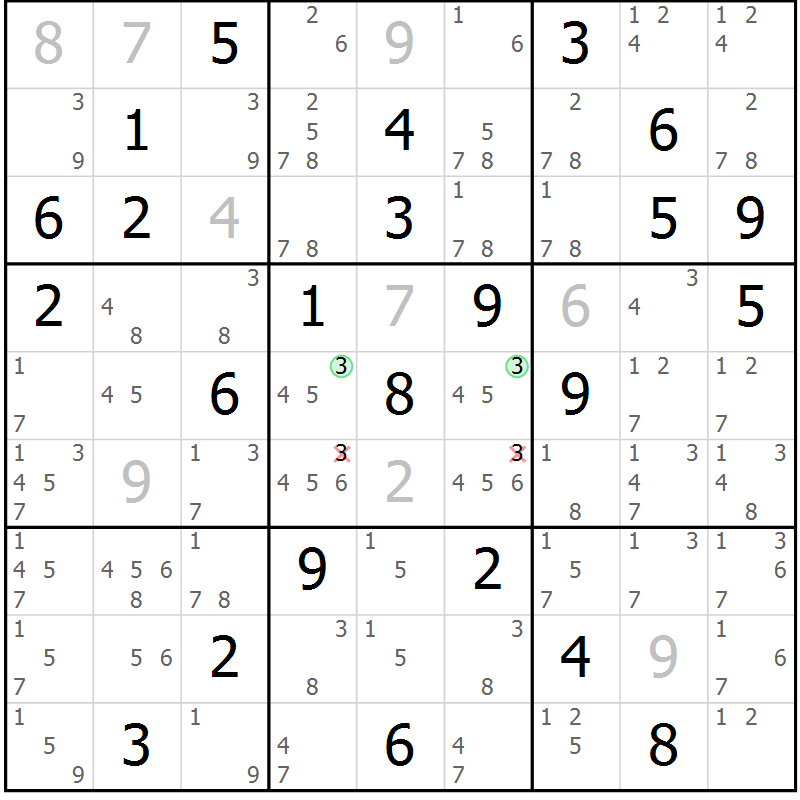 Position des candidats pour la solution de la Gr 28 page 31 du magazine de sudoku Maestro n° 099