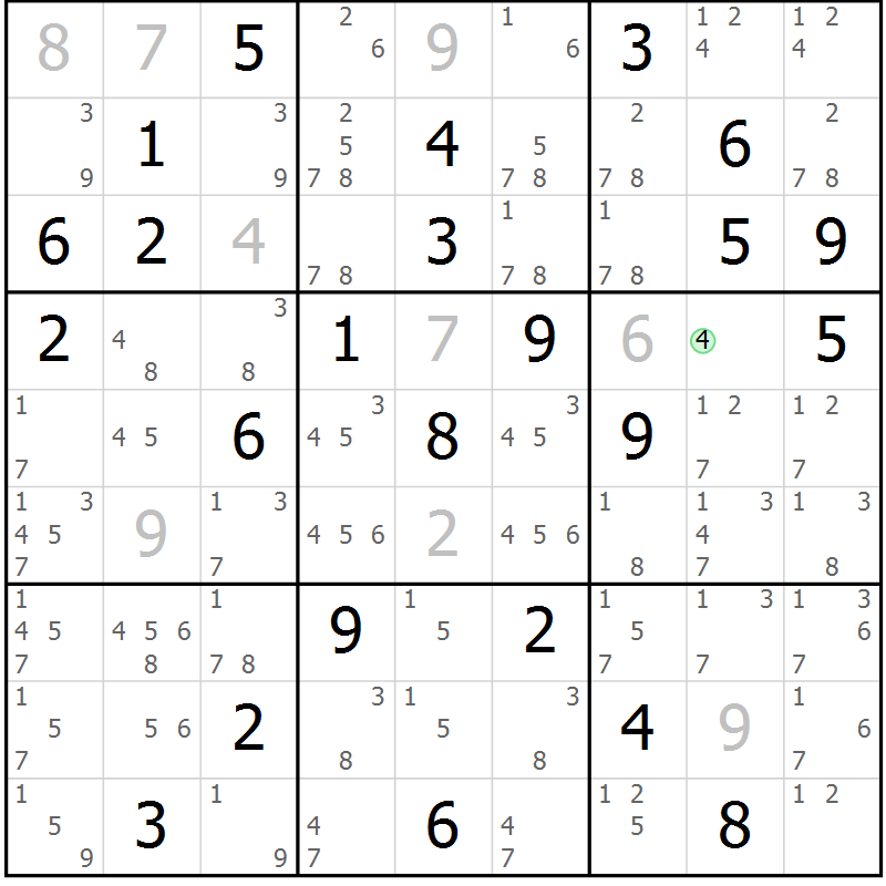 Position des candidats pour la solution de la Gr 28 page 31 du magazine de sudoku Maestro n° 099