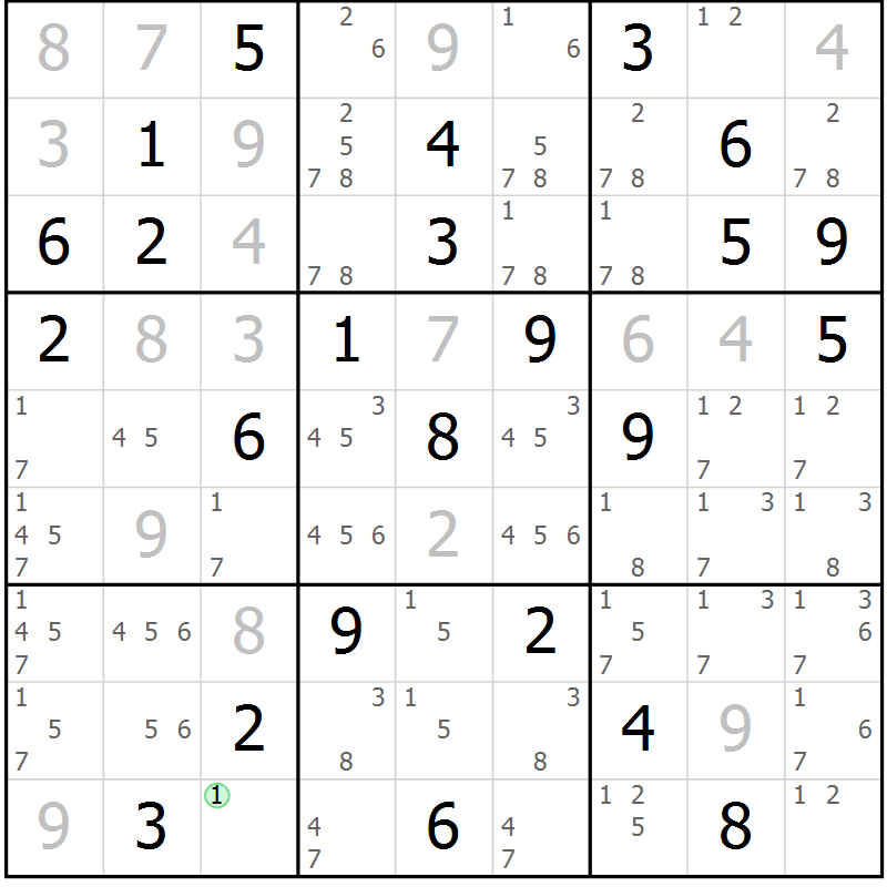 Position des candidats pour la solution de la Gr 28 page 31 du magazine de sudoku Maestro n° 099