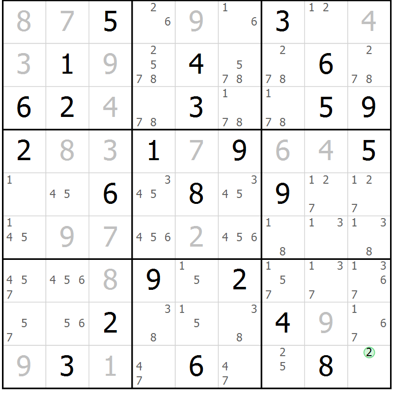 Position des candidats pour la solution de la Gr 28 page 31 du magazine de sudoku Maestro n° 099