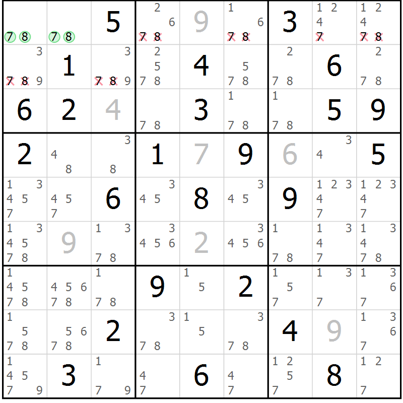 Position des candidats pour la solution de la Gr 28 page 31 du magazine de sudoku Maestro n° 099