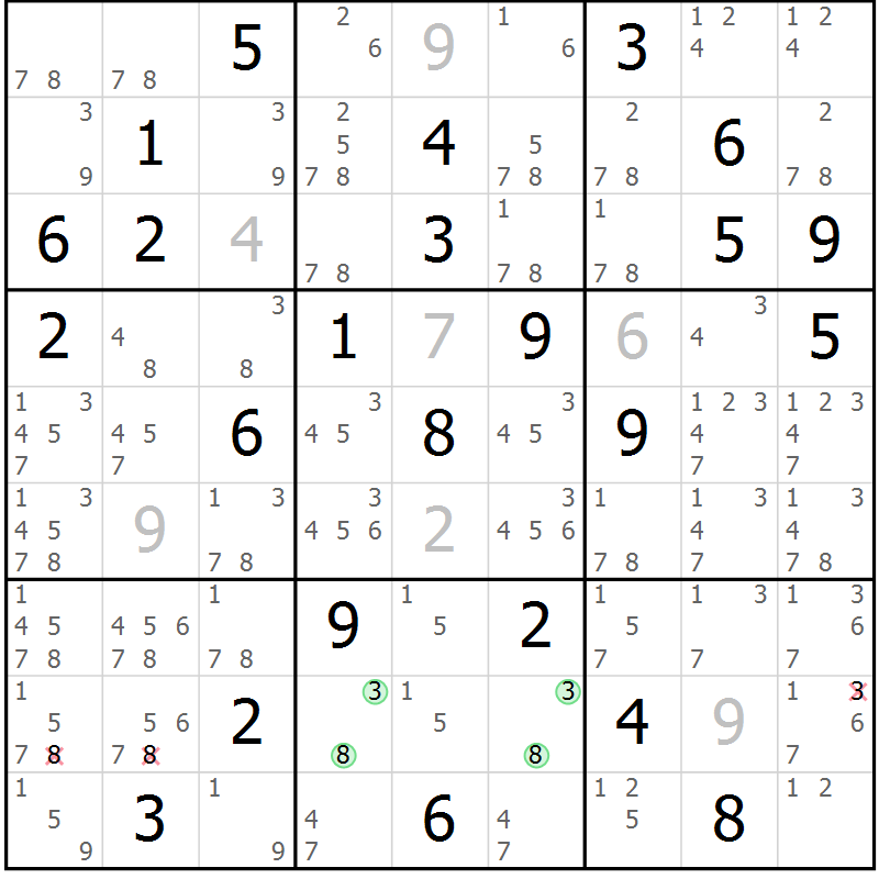 Position des candidats pour la solution de la Gr 28 page 31 du magazine de sudoku Maestro n° 099