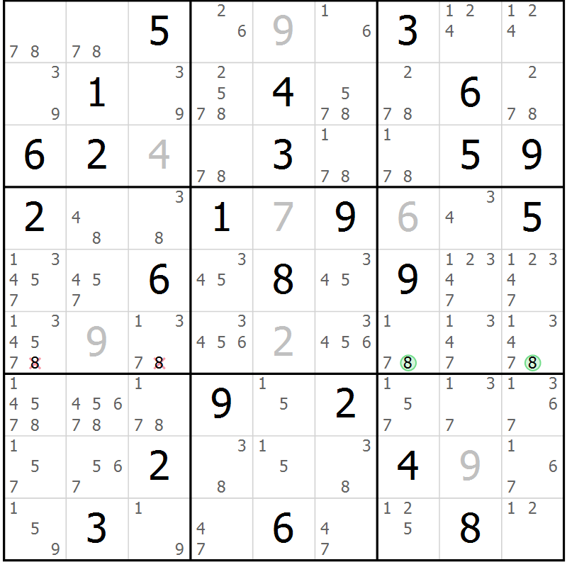 Position des candidats pour la solution de la Gr 28 page 31 du magazine de sudoku Maestro n° 099