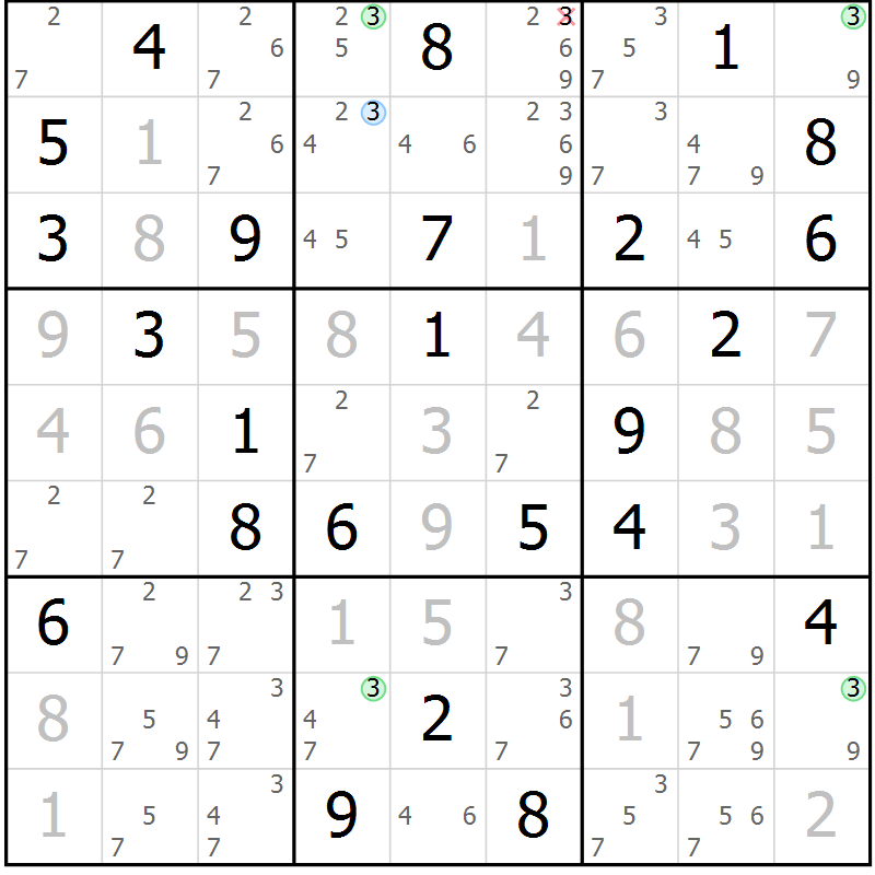 Position des candidats pour la solution de la Gr 29 page 32 du magazine de sudoku Maestro n° 099