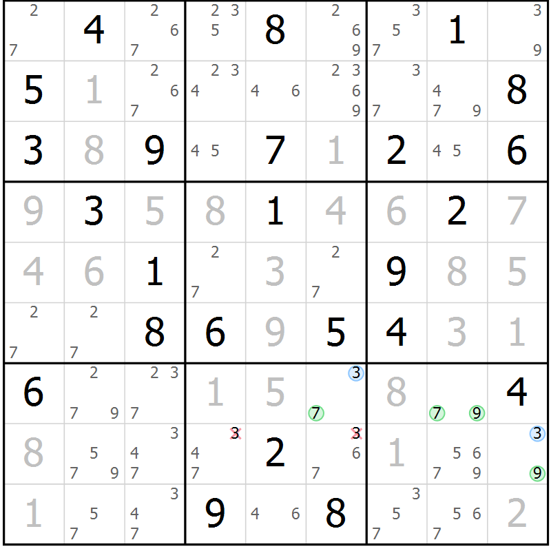 Position des candidats pour la solution de la Gr 29 page 32 du magazine de sudoku Maestro n° 099