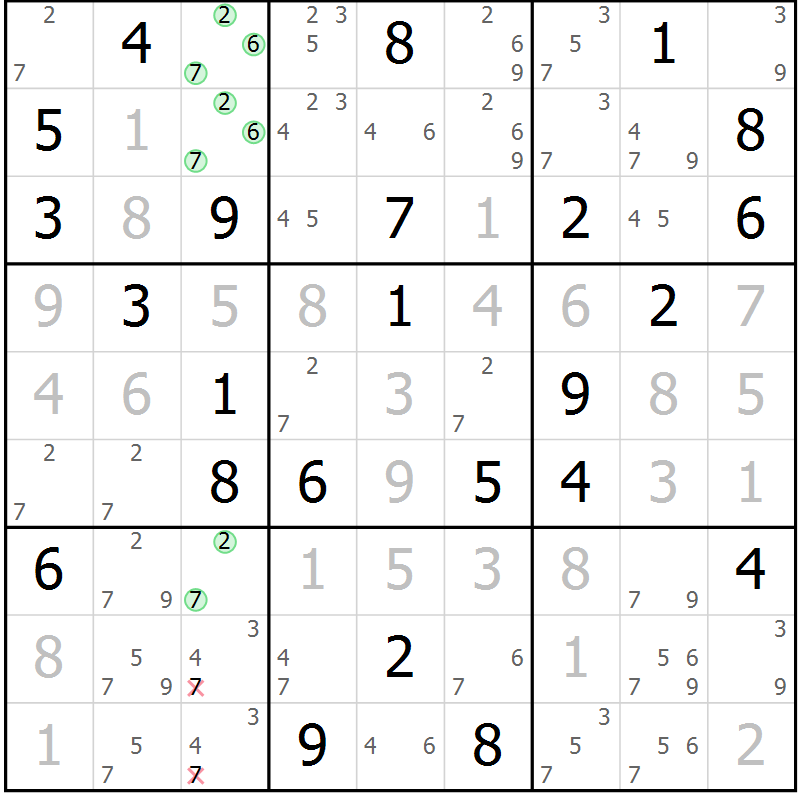 Position des candidats pour la solution de la Gr 29 page 32 du magazine de sudoku Maestro n° 099
