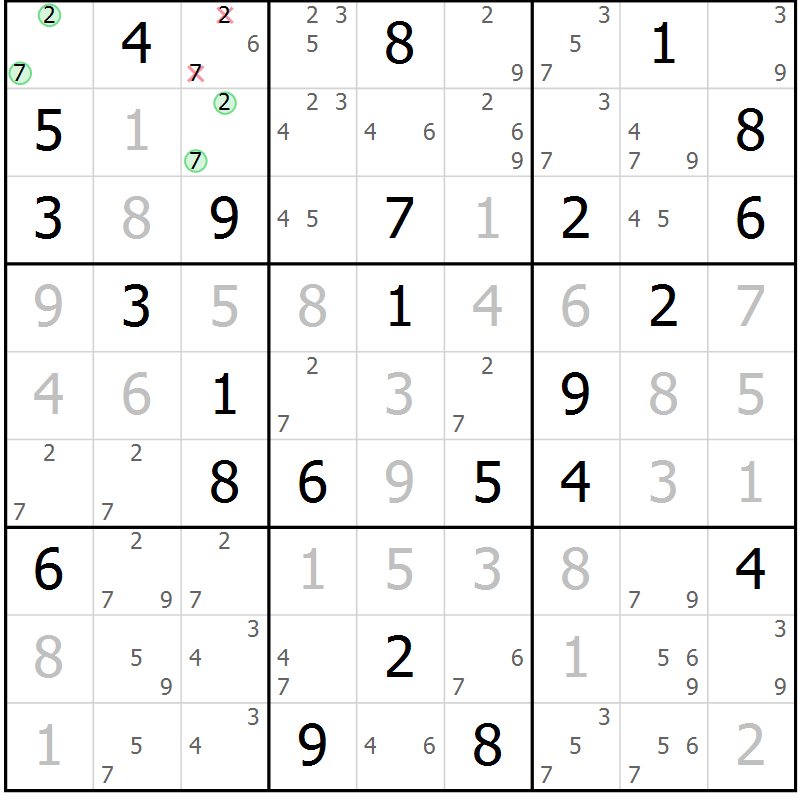 Position des candidats pour la solution de la Gr 29 page 32 du magazine de sudoku Maestro n° 099