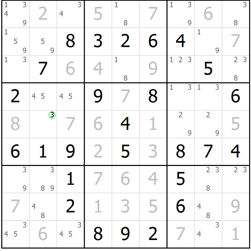 Position des candidats pour la solution de la Gr 3 page 6 du magazine de sudoku Maestro n° 099