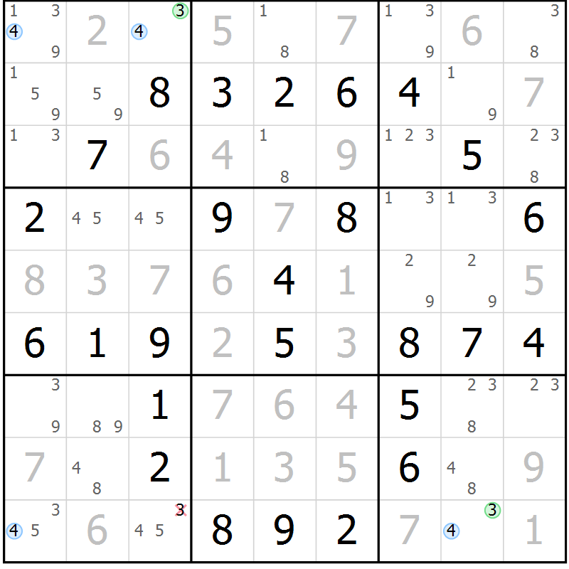 Position des candidats pour la solution de la Gr 3 page 6 du magazine de sudoku Maestro n° 099