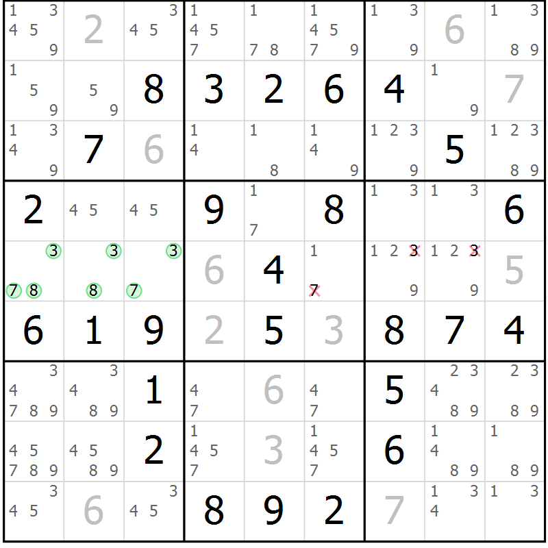 Position des candidats pour la solution de la Gr 3 page 6 du magazine de sudoku Maestro n° 099
