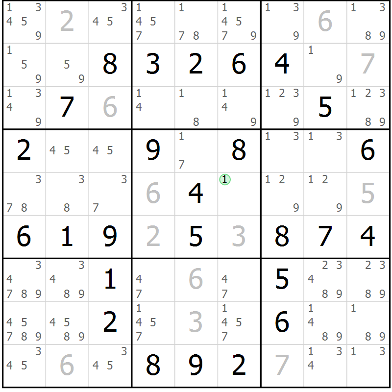 Position des candidats pour la solution de la Gr 3 page 6 du magazine de sudoku Maestro n° 099