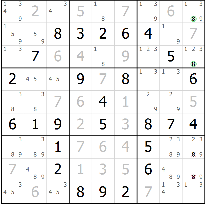 Position des candidats pour la solution de la Gr 3 page 6 du magazine de sudoku Maestro n° 099